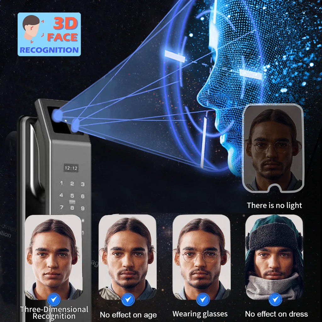 Factory Price Tuya APP Smart Locks with Video Talking 3D Face Recognition Security Camera Fingerprint Digital Door Locks