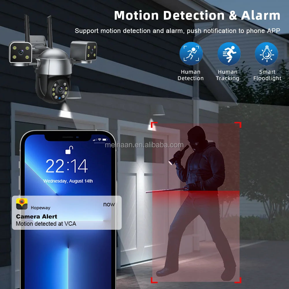 6MP Hopeway Color Night Vision 3 Lens Wireless WiFi Video CCTV PTZ Outdoor WiFi Security Camera