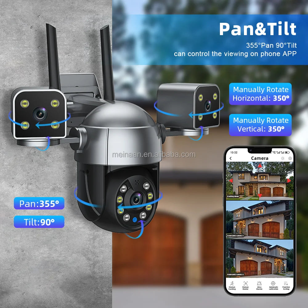 6MP Hopeway Color Night Vision 3 Lens Wireless WiFi Video CCTV PTZ Outdoor WiFi Security Camera