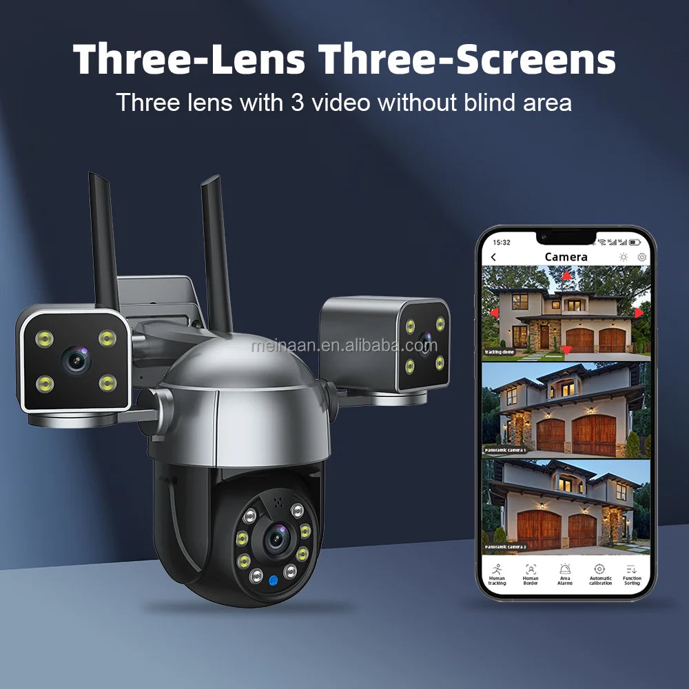 6MP Hopeway Color Night Vision 3 Lens Wireless WiFi Video CCTV PTZ Outdoor WiFi Security Camera