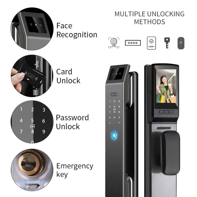 Factory Price Tuya APP Smart Locks with Video Talking 3D Face Recognition Security Camera Fingerprint Digital Door Locks