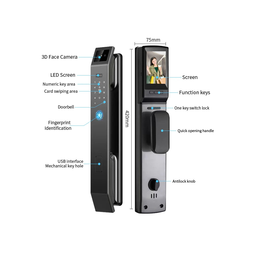 Factory Price Tuya APP Smart Locks with Video Talking 3D Face Recognition Security Camera Fingerprint Digital Door Locks