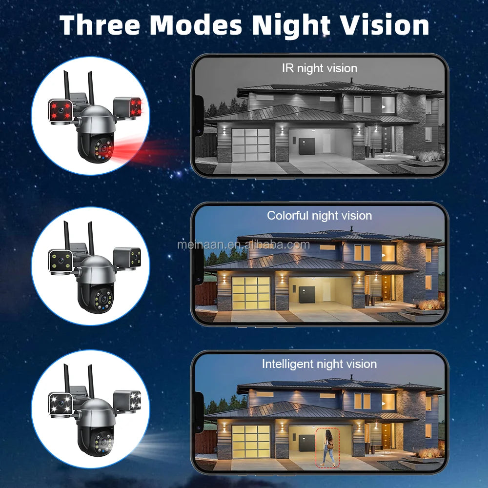 6MP Hopeway Color Night Vision 3 Lens Wireless WiFi Video CCTV PTZ Outdoor WiFi Security Camera