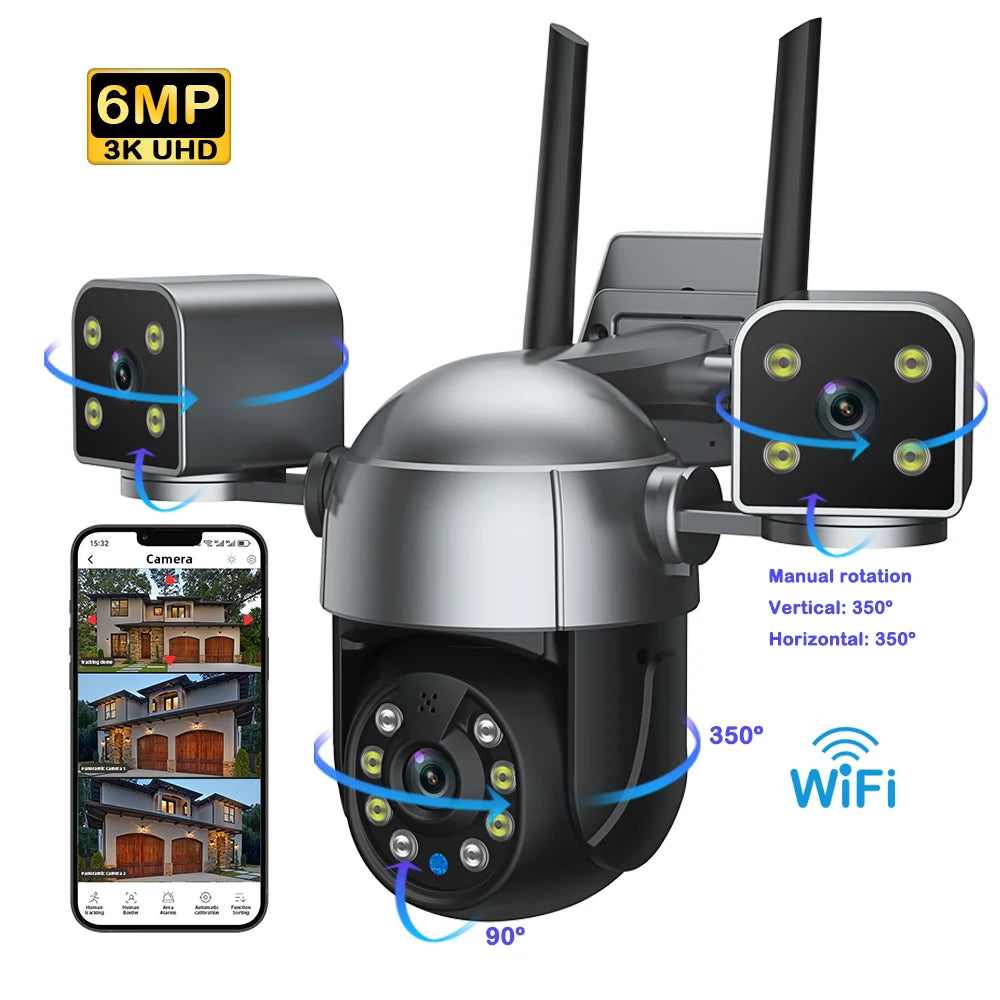 6MP Hopeway Color Night Vision 3 Lens Wireless WiFi Video CCTV PTZ Outdoor WiFi Security Camera